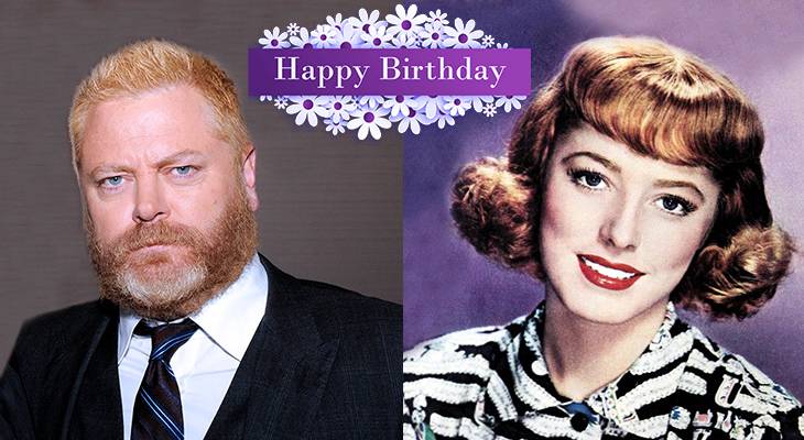 birthday wishes, happy birthday, greeting card, born june 26, famous birthdays, nick offerman, eleanor parker, actor, actress, tv shows, fargo, parks and recreation, movies, chain lightning, the sound of music, of human bondage, the founder